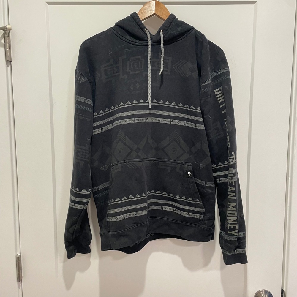 Troll Co Dirty Hands Clean Money Mens Aztec Hoodie Black‎ Gray Size M